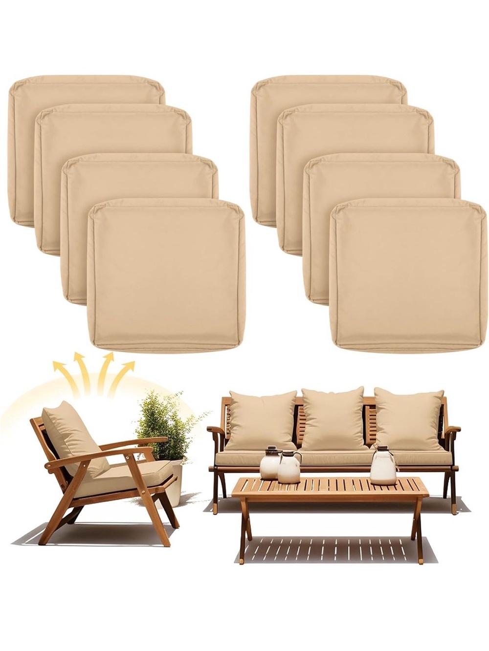 New Open Box Beige Mindsoft 8 Pcs 24"x24" Patio Cushion Covers Outdoor Cushion